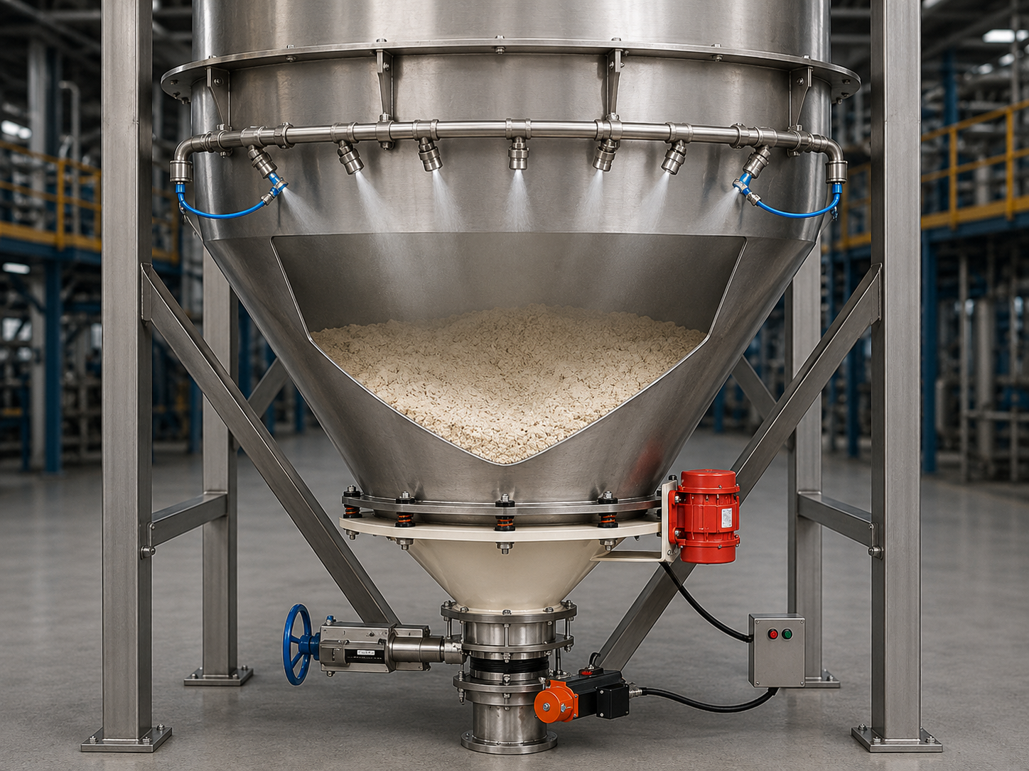 Bulk material bridging inside an industrial hopper