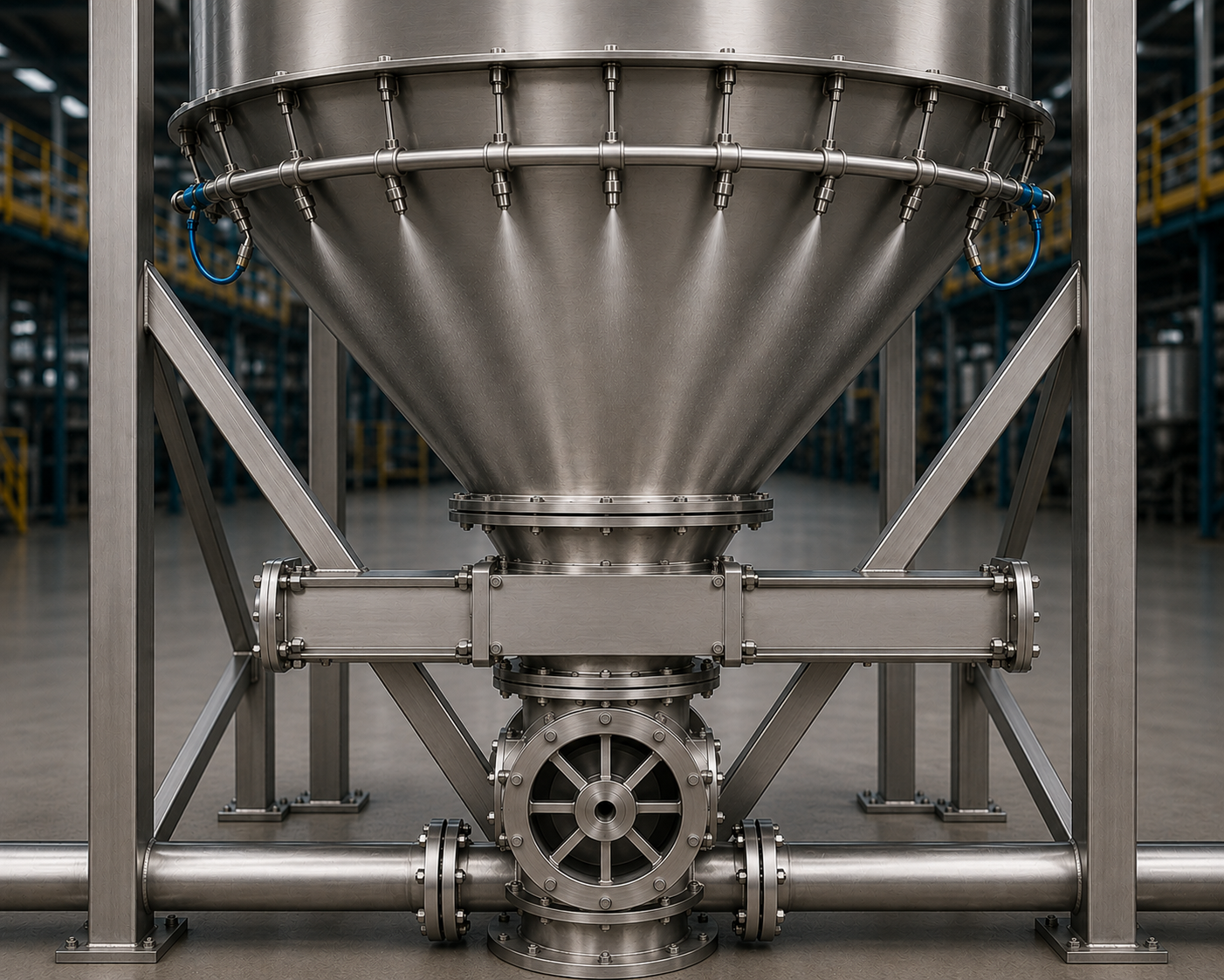 Bulk material bridging inside an industrial hopper