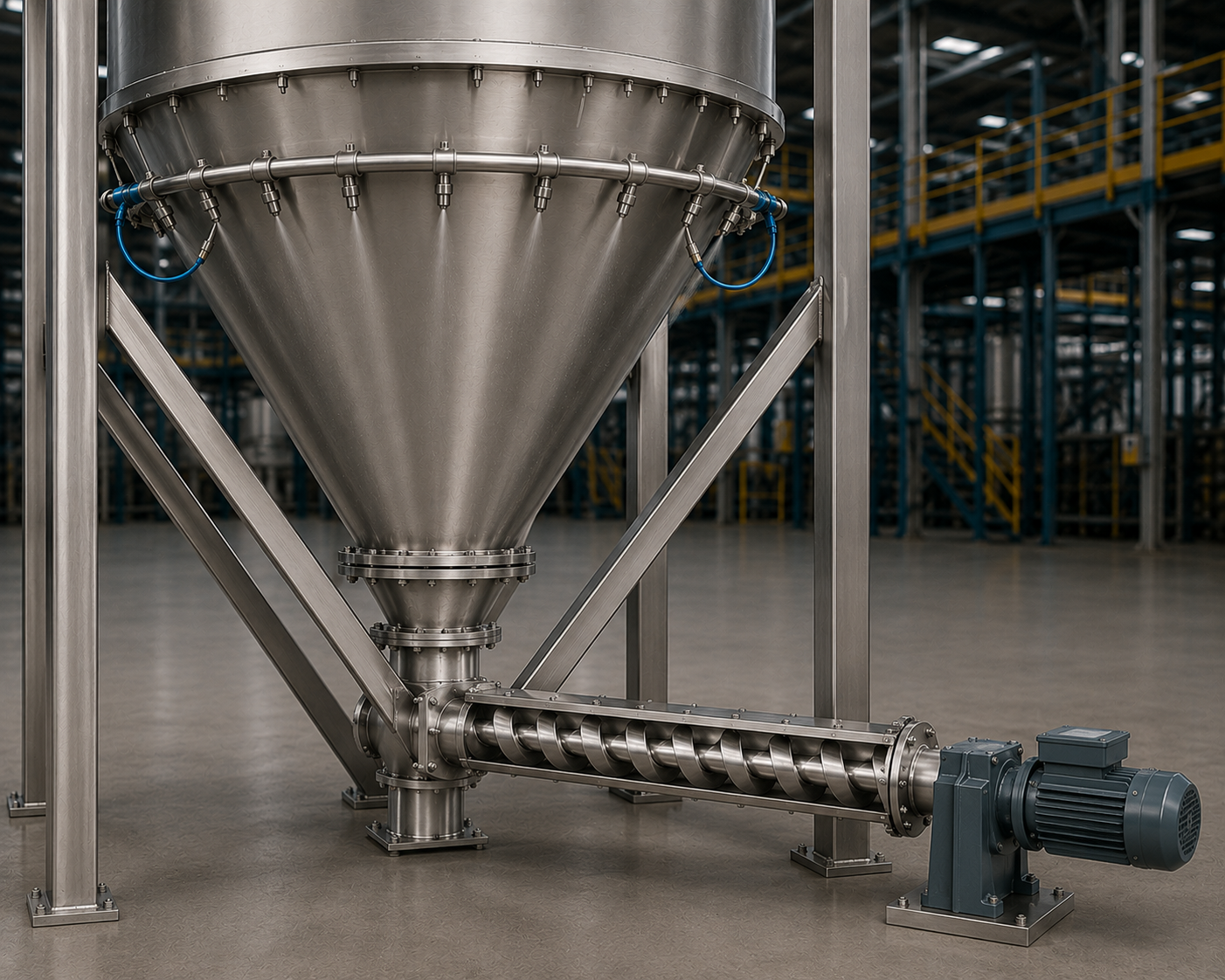 Bulk material bridging inside an industrial hopper