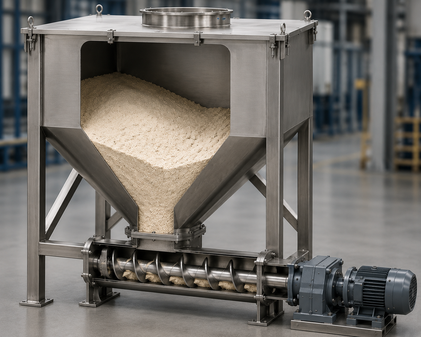 Bulk material bridging inside an industrial hopper